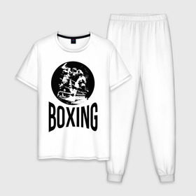 Мужская пижама хлопок с принтом Boxing (двухсторонняя) в Петрозаводске, 100% хлопок | брюки и футболка прямого кроя, без карманов, на брюках мягкая резинка на поясе и по низу штанин
 | Тематика изображения на принте: boxer | boxing | fight | mma | бокс | боксер | тайский бокс