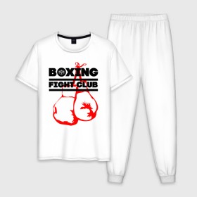 Мужская пижама хлопок с принтом Boxing Fight club в Петрозаводске, 100% хлопок | брюки и футболка прямого кроя, без карманов, на брюках мягкая резинка на поясе и по низу штанин
 | boxer | boxing | boxing gloves | fight club | бойцовский клуб | бокс | боксер | боксерские перчатки