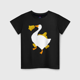 Детская футболка хлопок с принтом ЗЛОЙ ГУСТЬ С КОЛОКОЛЬЧИКОМ в Петрозаводске, 100% хлопок | круглый вырез горловины, полуприлегающий силуэт, длина до линии бедер | meme | untitled goose game | злой гусь | мем | птица