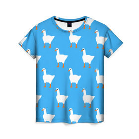 Женская футболка 3D с принтом КРУТЫЕ ГУСИ в Петрозаводске, 100% полиэфир ( синтетическое хлопкоподобное полотно) | прямой крой, круглый вырез горловины, длина до линии бедер | meme | untitled goose game | злой гусь | мем | птица