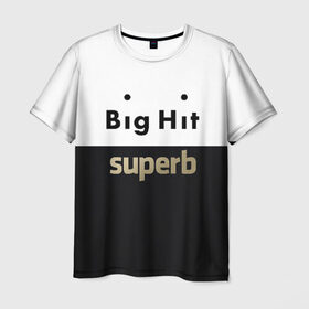 Мужская футболка 3D с принтом Big Hit superb в Петрозаводске, 100% полиэфир | прямой крой, круглый вырез горловины, длина до линии бедер | Тематика изображения на принте: big hit | bts | twice | txt
