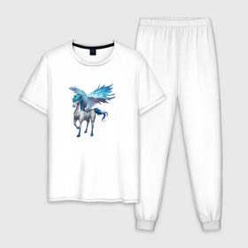 Мужская пижама хлопок с принтом Пегас в Петрозаводске, 100% хлопок | брюки и футболка прямого кроя, без карманов, на брюках мягкая резинка на поясе и по низу штанин
 | крылья | лошадь | пегас | рисунок | существо