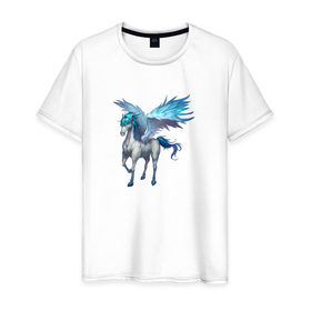 Мужская футболка хлопок с принтом Пегас в Петрозаводске, 100% хлопок | прямой крой, круглый вырез горловины, длина до линии бедер, слегка спущенное плечо. | крылья | лошадь | пегас | рисунок | существо