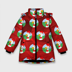 Зимняя куртка для девочек 3D с принтом Untitled New Year Goose в Петрозаводске, ткань верха — 100% полиэстер; подклад — 100% полиэстер, утеплитель — 100% полиэстер. | длина ниже бедра, удлиненная спинка, воротник стойка и отстегивающийся капюшон. Есть боковые карманы с листочкой на кнопках, утяжки по низу изделия и внутренний карман на молнии. 

Предусмотрены светоотражающий принт на спинке, радужный светоотражающий элемент на пуллере молнии и на резинке для утяжки. | Тематика изображения на принте: christmas | goose | new year | гусь | красная | мем | новый год | рождество