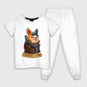 Детская пижама хлопок с принтом Corginator в Петрозаводске, 100% хлопок |  брюки и футболка прямого кроя, без карманов, на брюках мягкая резинка на поясе и по низу штанин
 | вельш корги | корги | мульт | пародия | пес | с пистолетом | собака | терминатор | юмор