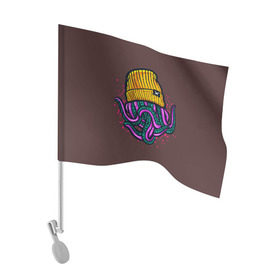 Флаг для автомобиля с принтом Octopus(Lil Peep, GBC) в Петрозаводске, 100% полиэстер | Размер: 30*21 см | gbc | lil | peep | rap | rock | бордовый | желтый | зеленый | исполнитель | картинка | надпись на спине | осьминог | редактируемый дизайн | рок | рэп | рэпер | сочный цвет | фиолетовый