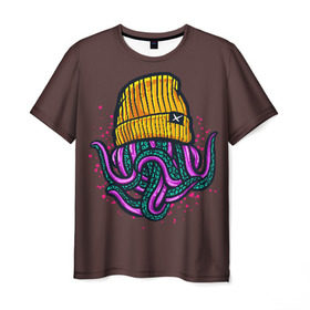 Мужская футболка 3D с принтом Octopus(Lil Peep, GBC) в Петрозаводске, 100% полиэфир | прямой крой, круглый вырез горловины, длина до линии бедер | Тематика изображения на принте: gbc | lil | peep | rap | rock | бордовый | желтый | зеленый | исполнитель | картинка | надпись на спине | осьминог | редактируемый дизайн | рок | рэп | рэпер | сочный цвет | фиолетовый