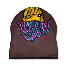 Шапка 3D с принтом Octopus(Lil Peep, GBC) в Петрозаводске, 100% полиэстер | универсальный размер, печать по всей поверхности изделия | Тематика изображения на принте: gbc | lil | peep | rap | rock | бордовый | желтый | зеленый | исполнитель | картинка | надпись на спине | осьминог | редактируемый дизайн | рок | рэп | рэпер | сочный цвет | фиолетовый