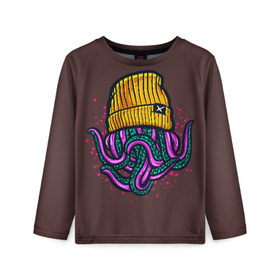 Детский лонгслив 3D с принтом Octopus(Lil Peep, GBC) в Петрозаводске, 100% полиэстер | длинные рукава, круглый вырез горловины, полуприлегающий силуэт
 | gbc | lil | peep | rap | rock | бордовый | желтый | зеленый | исполнитель | картинка | надпись на спине | осьминог | редактируемый дизайн | рок | рэп | рэпер | сочный цвет | фиолетовый