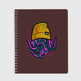 Тетрадь с принтом Octopus(Lil Peep GBC) в Петрозаводске, 100% бумага | 48 листов, плотность листов — 60 г/м2, плотность картонной обложки — 250 г/м2. Листы скреплены сбоку удобной пружинной спиралью. Уголки страниц и обложки скругленные. Цвет линий — светло-серый
 | Тематика изображения на принте: gbc | lil | peep | rap | rock | бордовый | желтый | зеленый | исполнитель | картинка | надпись на спине | осьминог | редактируемый дизайн | рок | рэп | рэпер | сочный цвет | фиолетовый
