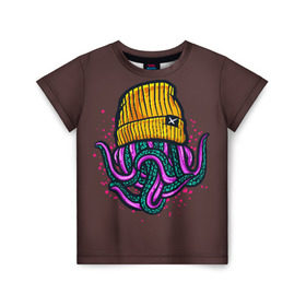 Детская футболка 3D с принтом Octopus(Lil Peep, GBC) в Петрозаводске, 100% гипоаллергенный полиэфир | прямой крой, круглый вырез горловины, длина до линии бедер, чуть спущенное плечо, ткань немного тянется | gbc | lil | peep | rap | rock | бордовый | желтый | зеленый | исполнитель | картинка | надпись на спине | осьминог | редактируемый дизайн | рок | рэп | рэпер | сочный цвет | фиолетовый