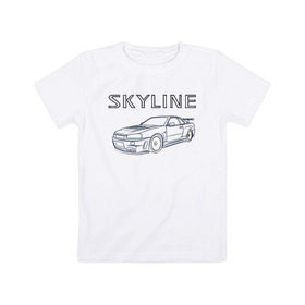 Детская футболка хлопок с принтом Nissan Skyline GTR R34 в Петрозаводске, 100% хлопок | круглый вырез горловины, полуприлегающий силуэт, длина до линии бедер | bnr | drag | drift | godzila | gtr | gtr r34 | jdm | nisan | nismo | nissan gtr | nur spec | r34 | r34 gtr | rb26 | sky | sky gtr | skyline | skyline34 | авто | гонки | ждм | нисан | ниссан | скайлайн