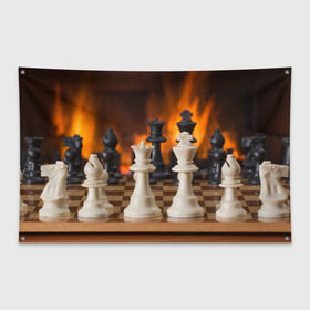 Флаг-баннер с принтом Шахматы в Петрозаводске, 100% полиэстер | размер 67 х 109 см, плотность ткани — 95 г/м2; по краям флага есть четыре люверса для крепления | дамка | доска | игра | игры | камин | конь | король | огне | огнём | огненное | огонь | пешка | пламя | слон | ферзь | фигурки | фигуры | шахматная | шахматы