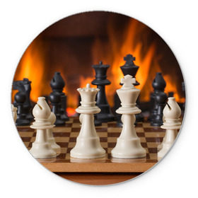 Коврик для мышки круглый с принтом Шахматы в Петрозаводске, резина и полиэстер | круглая форма, изображение наносится на всю лицевую часть | Тематика изображения на принте: дамка | доска | игра | игры | камин | конь | король | огне | огнём | огненное | огонь | пешка | пламя | слон | ферзь | фигурки | фигуры | шахматная | шахматы