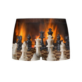 Мужские трусы 3D с принтом Шахматы в Петрозаводске, 50% хлопок, 50% полиэстер | классическая посадка, на поясе мягкая тканевая резинка | дамка | доска | игра | игры | камин | конь | король | огне | огнём | огненное | огонь | пешка | пламя | слон | ферзь | фигурки | фигуры | шахматная | шахматы