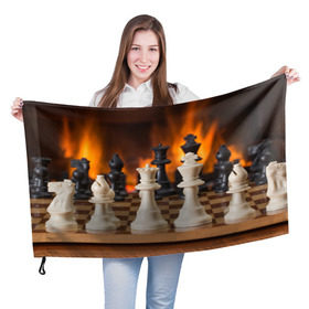 Флаг 3D с принтом Шахматы в Петрозаводске, 100% полиэстер | плотность ткани — 95 г/м2, размер — 67 х 109 см. Принт наносится с одной стороны | дамка | доска | игра | игры | камин | конь | король | огне | огнём | огненное | огонь | пешка | пламя | слон | ферзь | фигурки | фигуры | шахматная | шахматы