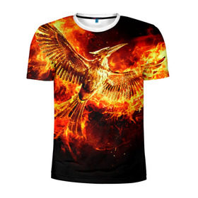Мужская футболка 3D спортивная с принтом Феникс в огне в Петрозаводске, 100% полиэстер с улучшенными характеристиками | приталенный силуэт, круглая горловина, широкие плечи, сужается к линии бедра | fire | flame | phoenix | крылья | огонь | перья | пламя | птица | феникс
