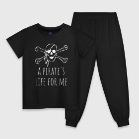 Детская пижама хлопок с принтом A pirates life for me в Петрозаводске, 100% хлопок |  брюки и футболка прямого кроя, без карманов, на брюках мягкая резинка на поясе и по низу штанин
 | Тематика изображения на принте: a pirates life for me | jolly roger | pirate | skull | веселый роджер | пират | пиратская жизнь | пираты | череп | череп и кости