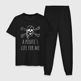 Мужская пижама хлопок с принтом A pirates life for me в Петрозаводске, 100% хлопок | брюки и футболка прямого кроя, без карманов, на брюках мягкая резинка на поясе и по низу штанин
 | a pirates life for me | jolly roger | pirate | skull | веселый роджер | пират | пиратская жизнь | пираты | череп | череп и кости