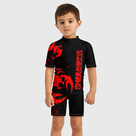 Детский купальный костюм 3D с принтом SCORPIONS в Петрозаводске, Полиэстер 85%, Спандекс 15% | застежка на молнии на спине | scorpions | клаус майне | маттиас ябс | микки ди | павел мончивода | рудольф шенкер | скорпион | скорпионс