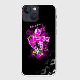 Чехол для iPhone 13 mini с принтом KILLER QUEEN розовый на черной полосе в Петрозаводске,  |  | adventure | jojo | jojo s bizarre | jojo’s bizarre adventure | killer queen | аниме | джоджо | манга | невероятные приключения джоджо