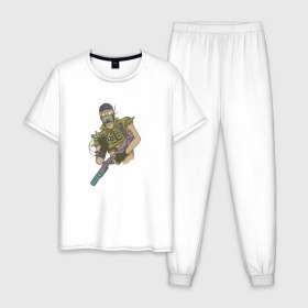 Мужская пижама хлопок с принтом Apex Legends (Октейн) в Петрозаводске, 100% хлопок | брюки и футболка прямого кроя, без карманов, на брюках мягкая резинка на поясе и по низу штанин
 | Тематика изображения на принте: 