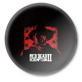 Значок с принтом Red Dead Redemption в Петрозаводске,  металл | круглая форма, металлическая застежка в виде булавки | dead | gamer | john | marston | rdr | red | redemption | rockstar | shooter | western | вестерн | джон | марстон | шутер