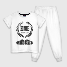 Детская пижама хлопок с принтом Boxing Russia Team в Петрозаводске, 100% хлопок |  брюки и футболка прямого кроя, без карманов, на брюках мягкая резинка на поясе и по низу штанин
 | Тематика изображения на принте: boxer | boxing | russia team | бокс | боксер | тайский бокс