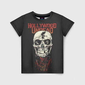 Детская футболка 3D с принтом Hollywood Undead в Петрозаводске, 100% гипоаллергенный полиэфир | прямой крой, круглый вырез горловины, длина до линии бедер, чуть спущенное плечо, ткань немного тянется | hollywood | logo | mask | rap | rock | skull | undead | голливуд | лого | логотип | маски | нежить | реп | рок | рэп | череп | черепа