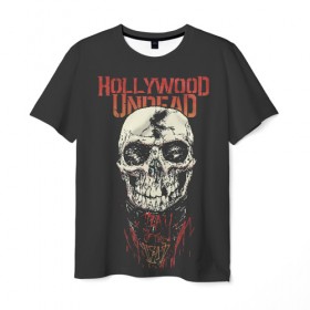 Мужская футболка 3D с принтом Hollywood Undead в Петрозаводске, 100% полиэфир | прямой крой, круглый вырез горловины, длина до линии бедер | hollywood | logo | mask | rap | rock | skull | undead | голливуд | лого | логотип | маски | нежить | реп | рок | рэп | череп | черепа