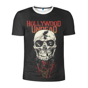 Мужская футболка 3D спортивная с принтом Hollywood Undead в Петрозаводске, 100% полиэстер с улучшенными характеристиками | приталенный силуэт, круглая горловина, широкие плечи, сужается к линии бедра | Тематика изображения на принте: hollywood | logo | mask | rap | rock | skull | undead | голливуд | лого | логотип | маски | нежить | реп | рок | рэп | череп | черепа