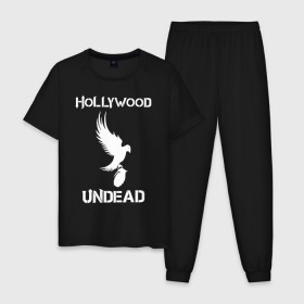 Мужская пижама хлопок с принтом HOLLYWOOD UNDEAD в Петрозаводске, 100% хлопок | брюки и футболка прямого кроя, без карманов, на брюках мягкая резинка на поясе и по низу штанин
 | deuce | hollywood undead | hu | j dog | shady jeff | голивудская нежить | голливуд | даниэль мурильо | джордан террелл | джордж артур рейган | дилан альварес | мэттью сент клер | нежить