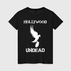 Женская футболка хлопок с принтом HOLLYWOOD UNDEAD в Петрозаводске, 100% хлопок | прямой крой, круглый вырез горловины, длина до линии бедер, слегка спущенное плечо | deuce | hollywood undead | hu | j dog | shady jeff | голивудская нежить | голливуд | даниэль мурильо | джордан террелл | джордж артур рейган | дилан альварес | мэттью сент клер | нежить