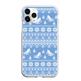 Чехол для iPhone 11 Pro матовый с принтом Вязаный свитер с лыжниками в Петрозаводске, Силикон |  | горы | зима | лыжи | природа | снег | спорт