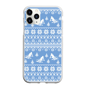 Чехол для iPhone 11 Pro Max матовый с принтом Вязаный свитер с лыжниками в Петрозаводске, Силикон |  | горы | зима | лыжи | природа | снег | спорт