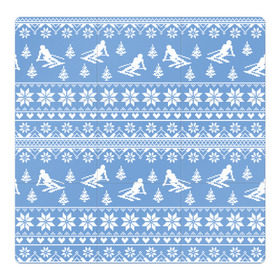 Магнитный плакат 3Х3 с принтом Вязаный свитер с лыжниками в Петрозаводске, Полимерный материал с магнитным слоем | 9 деталей размером 9*9 см | горы | зима | лыжи | природа | снег | спорт