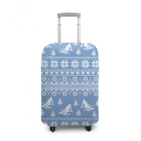 Чехол для чемодана 3D с принтом Вязаный свитер с лыжниками в Петрозаводске, 86% полиэфир, 14% спандекс | двустороннее нанесение принта, прорези для ручек и колес | горы | зима | лыжи | природа | снег | спорт
