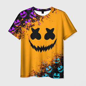 Мужская футболка 3D с принтом MARSHMELLO HALLOWEEN в Петрозаводске, 100% полиэфир | прямой крой, круглый вырез горловины, длина до линии бедер | america | dj | halloween | marshmello | marshmello halloween | usa | америка | маршмелло | маршмелло хеллоуин | хеллоуин | хэллоуин