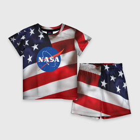 Детский костюм с шортами 3D с принтом NASA USA в Петрозаводске,  |  | nasa | space x | spacex | usa | астронавт | астронавтика | космонавт | наса | сша