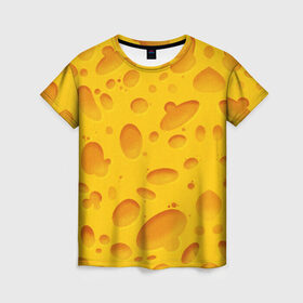 Женская футболка 3D с принтом Сыр в Петрозаводске, 100% полиэфир ( синтетическое хлопкоподобное полотно) | прямой крой, круглый вырез горловины, длина до линии бедер | texture | сыр | сырок | текстура | текстура сыра