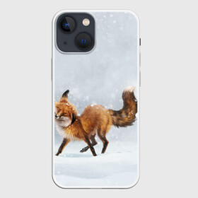 Чехол для iPhone 13 mini с принтом Зимняя лисичка в Петрозаводске,  |  | зима | лис | лиса | лисичка | рыжая | снег | снежинки | фыр фыр