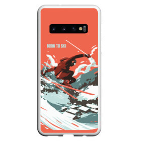 Чехол для Samsung Galaxy S10 с принтом BORN TO SKI в Петрозаводске, Силикон | Область печати: задняя сторона чехла, без боковых панелей | Тематика изображения на принте: горы | зима | лыжи | природа | снег | спорт