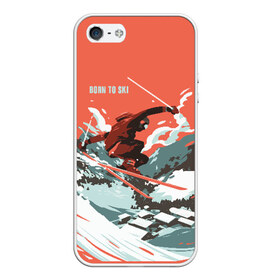 Чехол для iPhone 5/5S матовый с принтом BORN TO SKI в Петрозаводске, Силикон | Область печати: задняя сторона чехла, без боковых панелей | горы | зима | лыжи | природа | снег | спорт