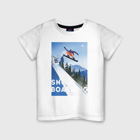 Детская футболка хлопок с принтом сноубордист в Петрозаводске, 100% хлопок | круглый вырез горловины, полуприлегающий силуэт, длина до линии бедер | Тематика изображения на принте: горы | зима | природа | снег | сноуборд | спорт