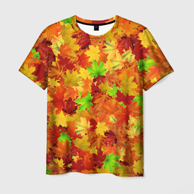 Мужская футболка 3D с принтом Кленовые листья в Петрозаводске, 100% полиэфир | прямой крой, круглый вырез горловины, длина до линии бедер | багрец | клён | кленовый | лист | листопад | осенний | осень | паттрен