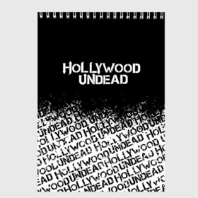 Скетчбук с принтом HOLLYWOOD UNDEAD в Петрозаводске, 100% бумага
 | 48 листов, плотность листов — 100 г/м2, плотность картонной обложки — 250 г/м2. Листы скреплены сверху удобной пружинной спиралью | Тематика изображения на принте: deuce | hollywood undead | hu | j dog | shady jeff | голливуд | голливудская нежить | даниэль мурильо | джордан террелл | джордж артур рейган | дилан альварес | мэттью сент клер | нежить