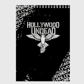 Скетчбук с принтом HOLLYWOOD UNDEAD в Петрозаводске, 100% бумага
 | 48 листов, плотность листов — 100 г/м2, плотность картонной обложки — 250 г/м2. Листы скреплены сверху удобной пружинной спиралью | Тематика изображения на принте: deuce | hollywood undead | hu | j dog | shady jeff | голливуд | голливудская нежить | даниэль мурильо | джордан террелл | джордж артур рейган | дилан альварес | мэттью сент клер | нежить