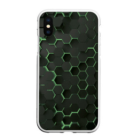 Чехол для iPhone XS Max матовый с принтом 3D соты GREEN в Петрозаводске, Силикон | Область печати: задняя сторона чехла, без боковых панелей | Тематика изображения на принте: 3d | 3d соты | 3д | texture | абстракция | соты | текстура | яркая