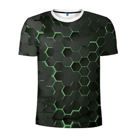 Мужская футболка 3D спортивная с принтом 3D соты GREEN в Петрозаводске, 100% полиэстер с улучшенными характеристиками | приталенный силуэт, круглая горловина, широкие плечи, сужается к линии бедра | 3d | 3d соты | 3д | texture | абстракция | соты | текстура | яркая