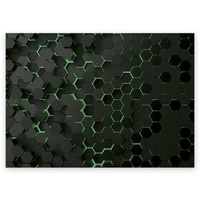 Поздравительная открытка с принтом 3D соты GREEN в Петрозаводске, 100% бумага | плотность бумаги 280 г/м2, матовая, на обратной стороне линовка и место для марки
 | Тематика изображения на принте: 3d | 3d соты | 3д | texture | абстракция | соты | текстура | яркая